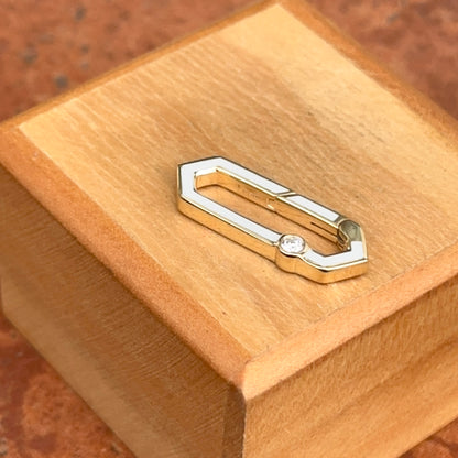 14KT Yellow Gold White Enamel + Bezel Diamond Push In Charm Clasp Connector