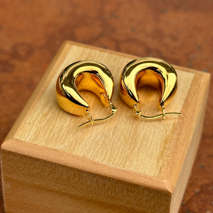 14KT Yellow Gold Puffed Tapered Huggie Hoop Earrings