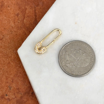 14KT Yellow Gold Diamond Safety Pin Charm Holder Pendant / Connecter