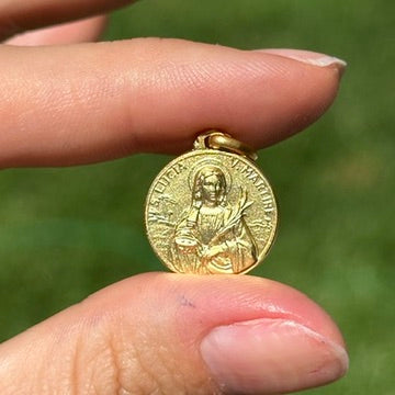 14KT Yellow Gold St Lucia Lucy Matte Medal Pendant Charm 16mm