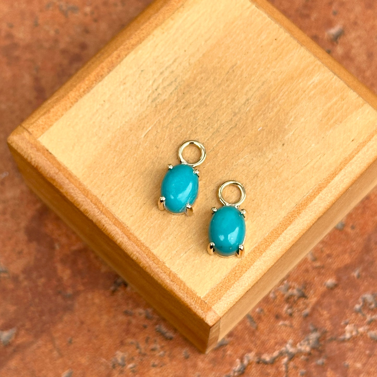 14KT Yellow Gold Cabochon Oval Turquoise Earring Charms - LSJ