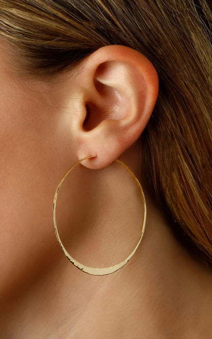 14KT Yellow Gold Hammered Round Hoop Earrings 40mm