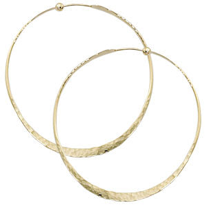 14KT Yellow Gold Hammered Round Hoop Earrings 40mm