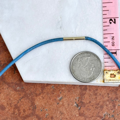 14KT Yellow Gold 2mm Light Blue Leather Cord Necklace - LSJ