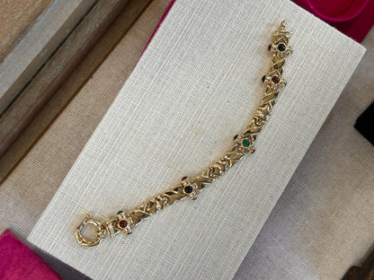 14KT Yellow Gold Cabochon Gemstone Bar Link Bracelet