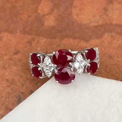 Estate Platinum Oval Ruby + Diamond Band Ring