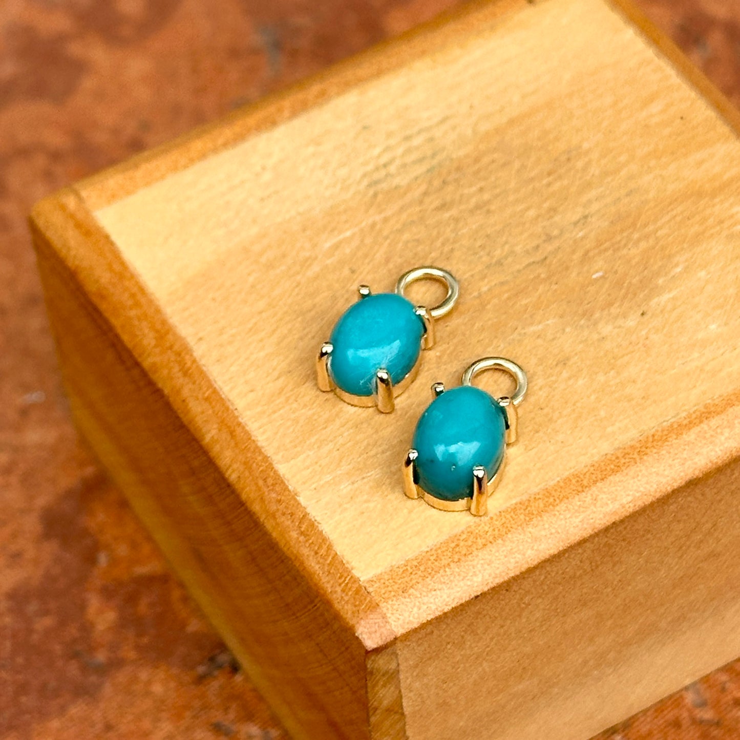 14KT Yellow Gold Cabochon Oval Turquoise Earring Charms - LSJ