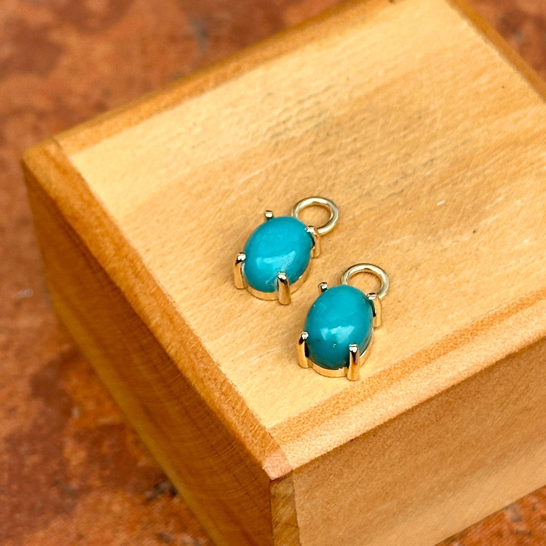 14KT Yellow Gold Cabochon Oval Turquoise Earring Charms - LSJ