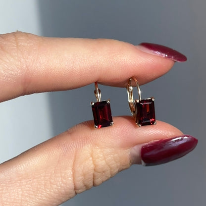 14KT Yellow Gold Genuine Garnet Lever Back Earrings