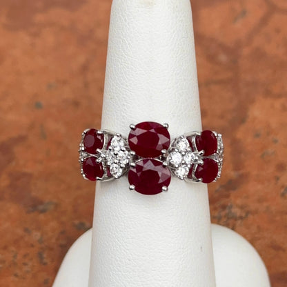 Estate Platinum Oval Ruby + Diamond Band Ring