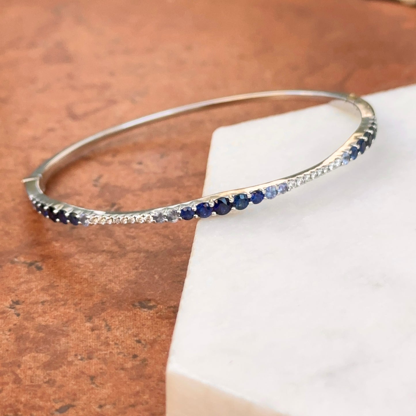 14KT White Gold Ombré Blue Sapphire Bangle Bracelet