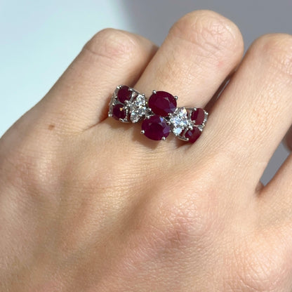 Estate Platinum Oval Ruby + Diamond Band Ring