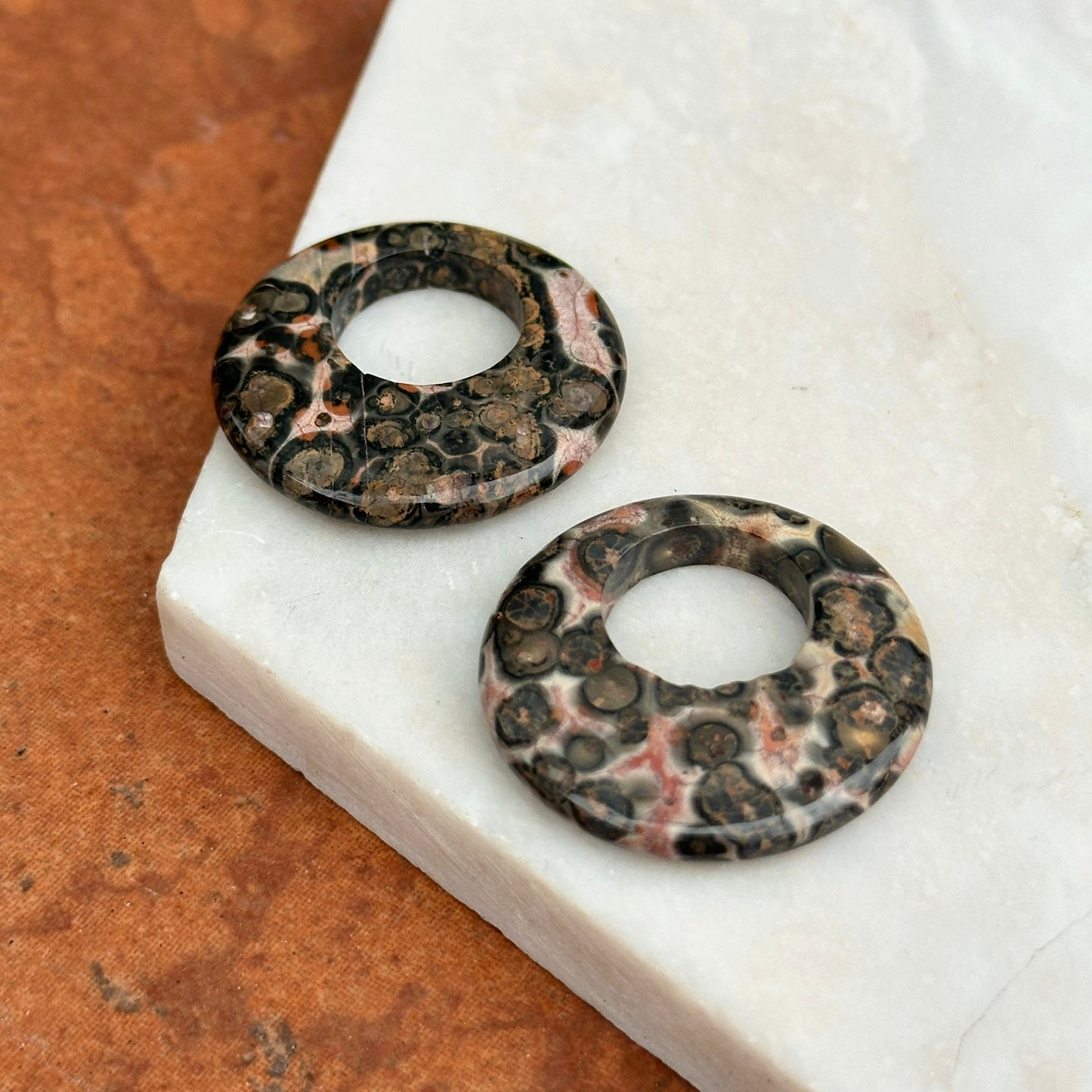 Estate Leopard Agate Round Disc Earring Charms 30mm - LSJ