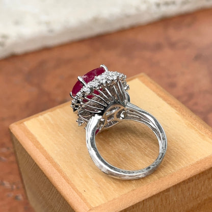 Estate Platinum Cushion Ruby + Diamond Cluster Ring