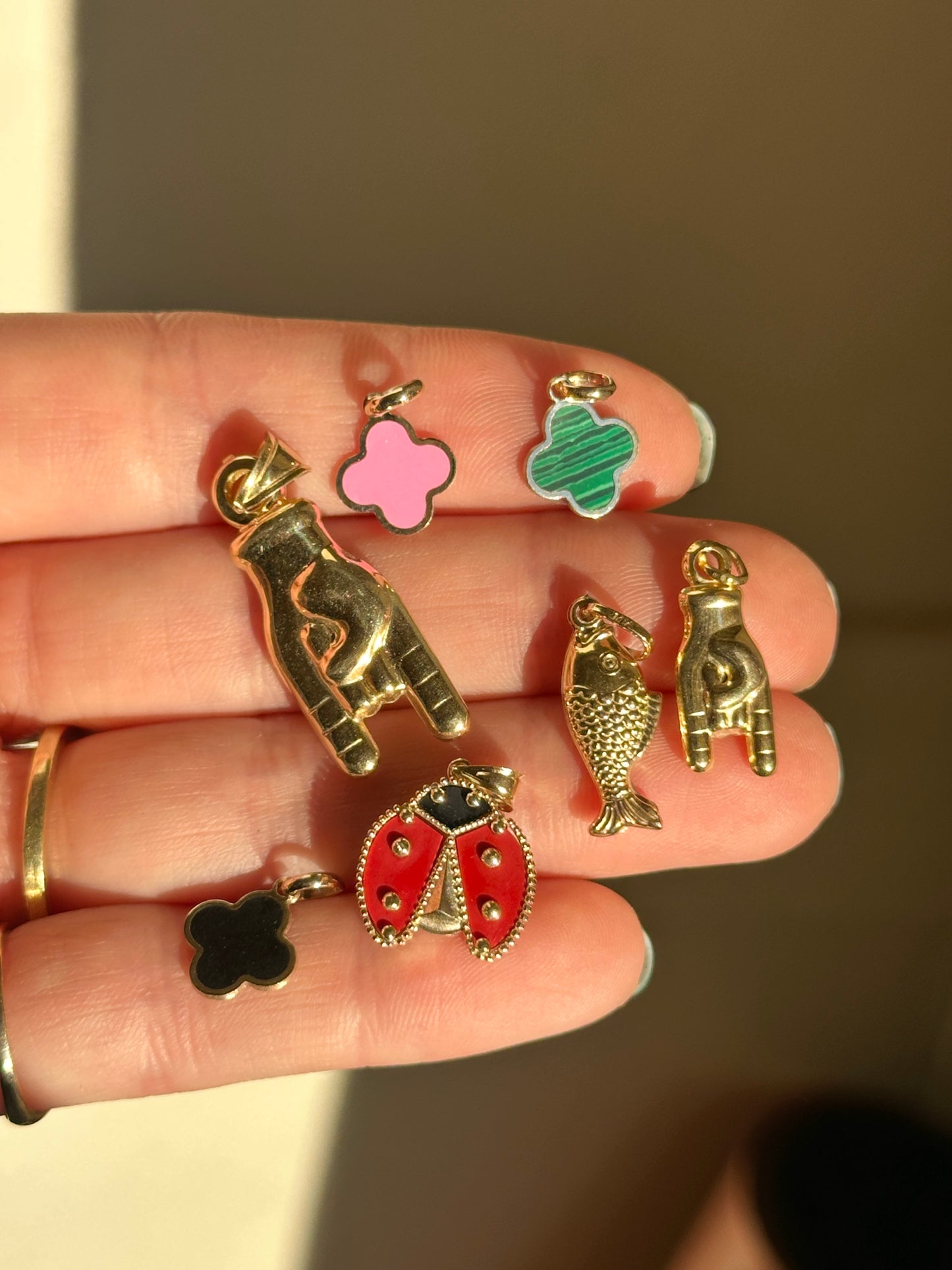 14KT Yellow Gold Red Enamel Ribbed Ladybug Pendant