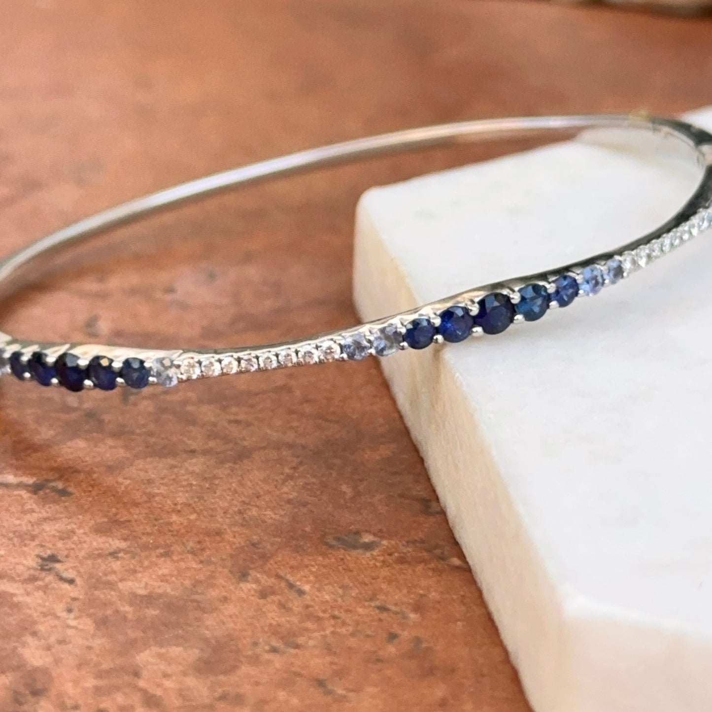 14KT White Gold Ombré Blue Sapphire Bangle Bracelet