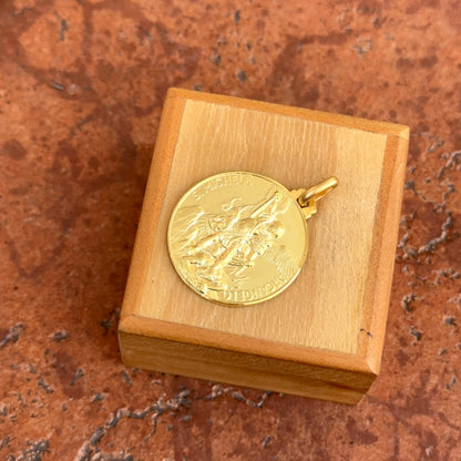14KT Yellow Gold Matte St Michael Round Medal Pendant 25mm