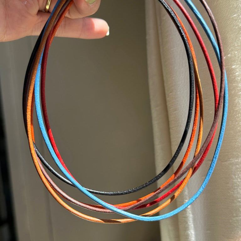 14KT Yellow Gold 2mm Light Blue Leather Cord Necklace - LSJ