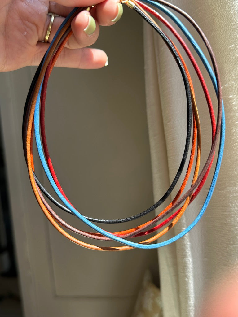 14KT Yellow Gold 2mm Red Leather Cord Necklace - LSJ