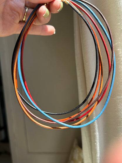 14KT Yellow Gold 2mm Orange Leather Cord Necklace - LSJ