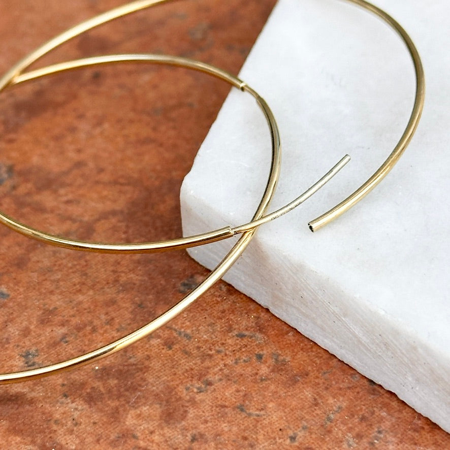 10KT Yellow Gold Thin Endless Tube Hoop Earrings 60mm - LSJ