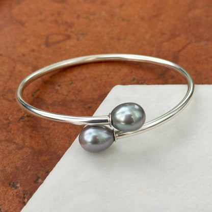 Sterling Silver Gray Freshwater Pearl Bypass Bangle Bracelet