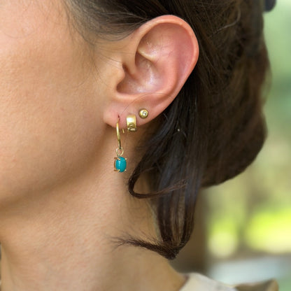 14KT Yellow Gold Cabochon Oval Turquoise Earring Charms - LSJ