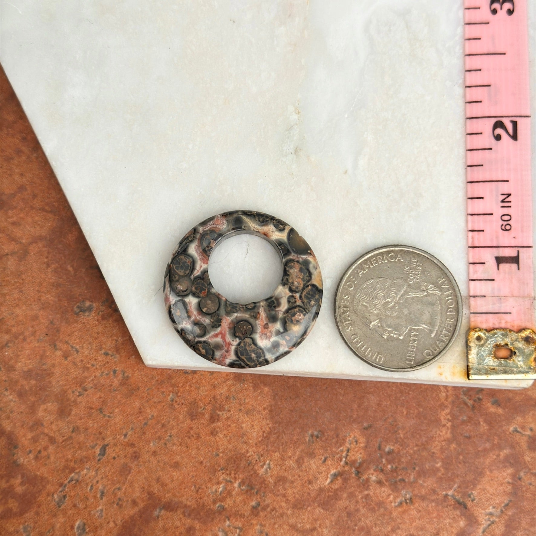 Estate Leopard Agate Round Disc Earring Charms 30mm - LSJ