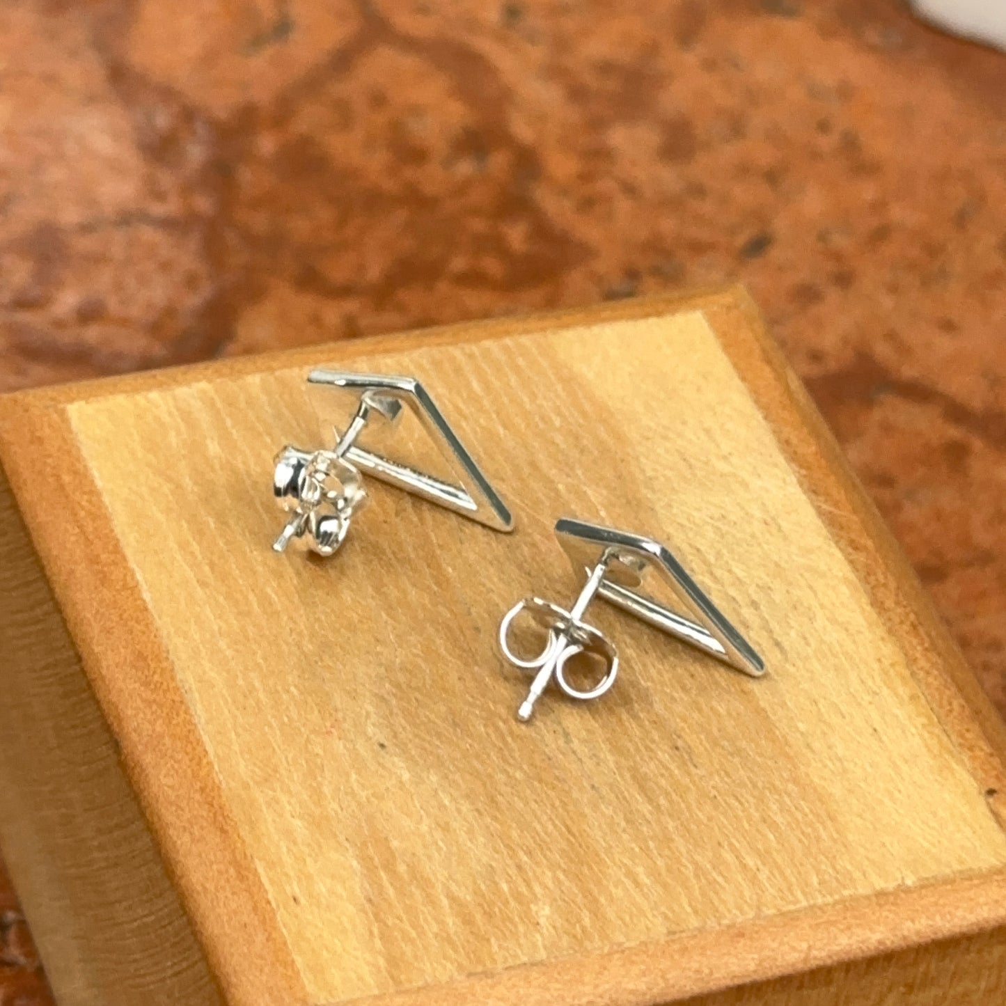 Sterling Silver Onyx Geometric Pyramid Stud Earrings