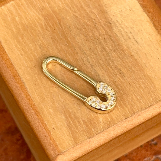 14KT Yellow Gold Diamond Safety Pin Charm Holder Pendant / Connecter