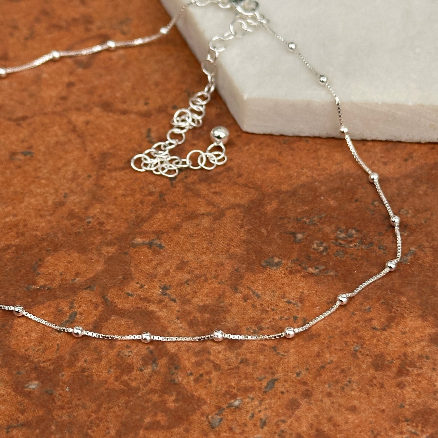 Sterling Silver Tin-Cup Box Chain Choker Necklace