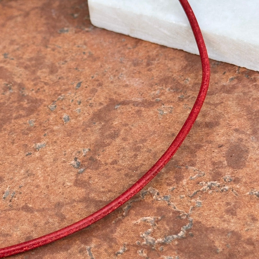 14KT Yellow Gold 2mm Red Leather Cord Necklace - LSJ