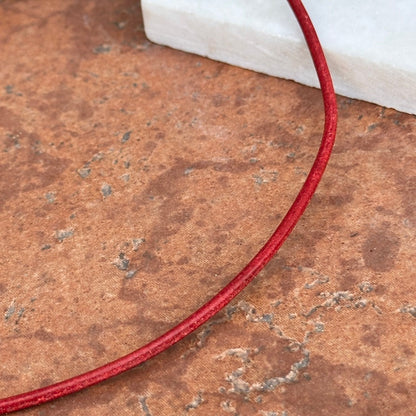 14KT Yellow Gold 2mm Red Leather Cord Necklace - LSJ