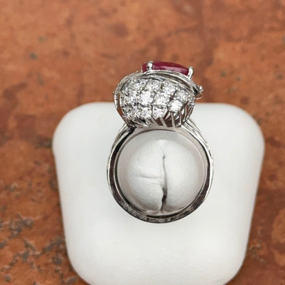 Estate Platinum Cushion Ruby + Diamond Cluster Ring