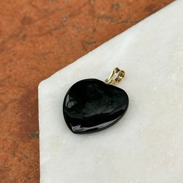 14KT Yellow Gold Black Onyx Heart Pendant - LSJ