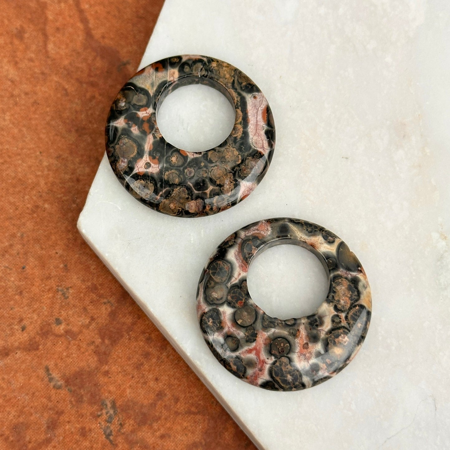 Estate Leopard Agate Round Disc Earring Charms 30mm - LSJ