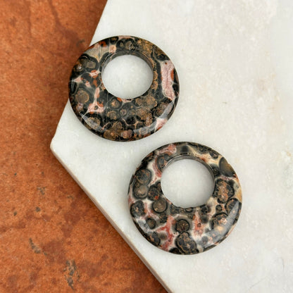 Estate Leopard Agate Round Disc Earring Charms 30mm - LSJ