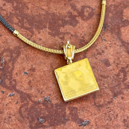 Estate 18KT Yellow + Black Gold Diamond Square Pendant Necklace