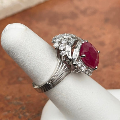 Estate Platinum Cushion Ruby + Diamond Cluster Ring