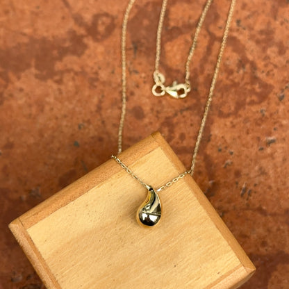 14KT Yellow Gold Tapered Puff Teardrop Pendant Chain Necklace