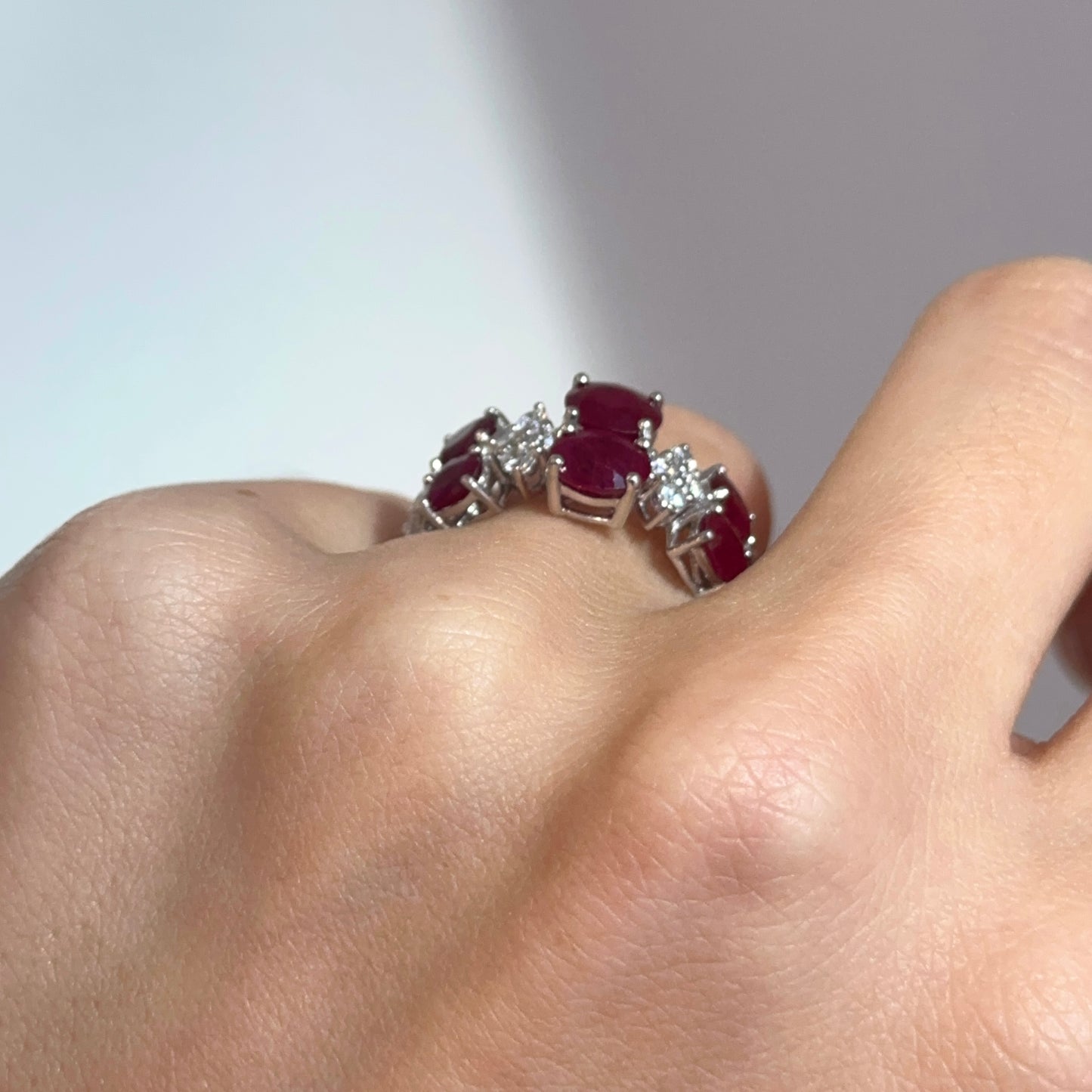 Estate Platinum Oval Ruby + Diamond Band Ring