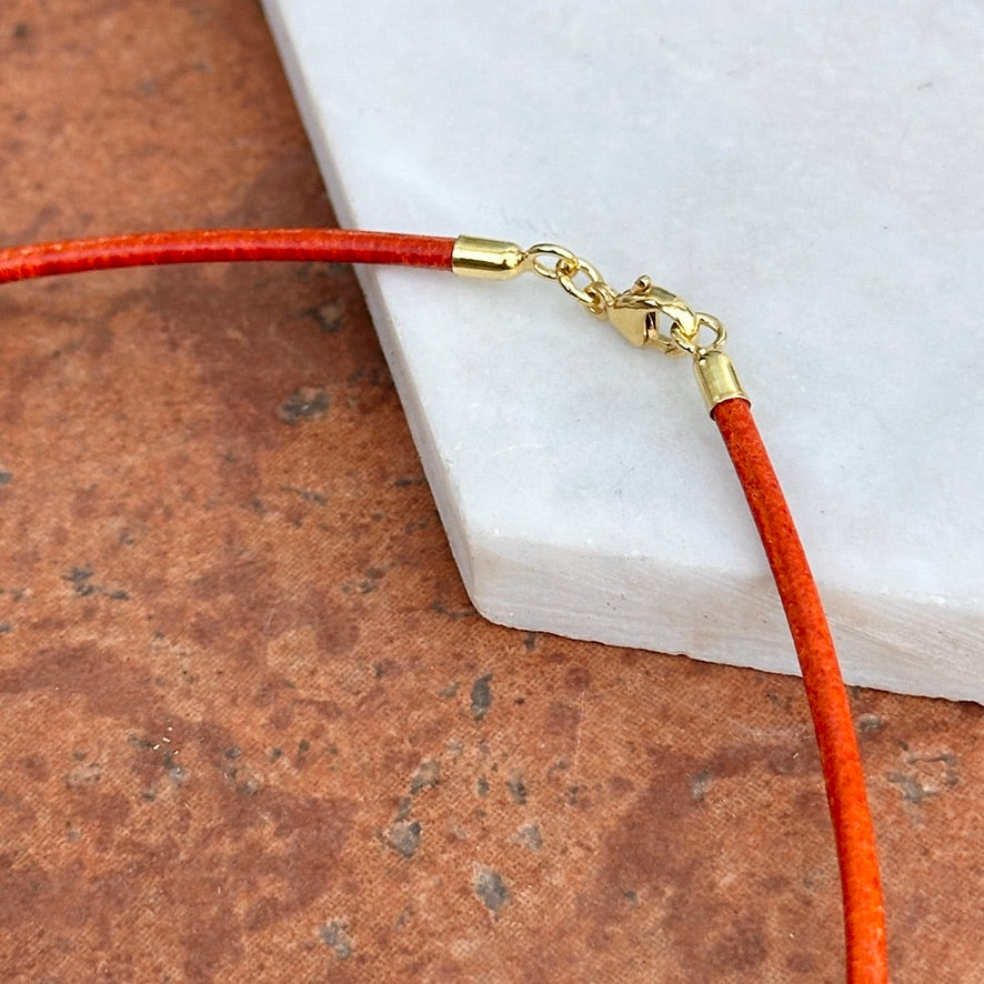 14KT Yellow Gold 2mm Orange Leather Cord Necklace - LSJ