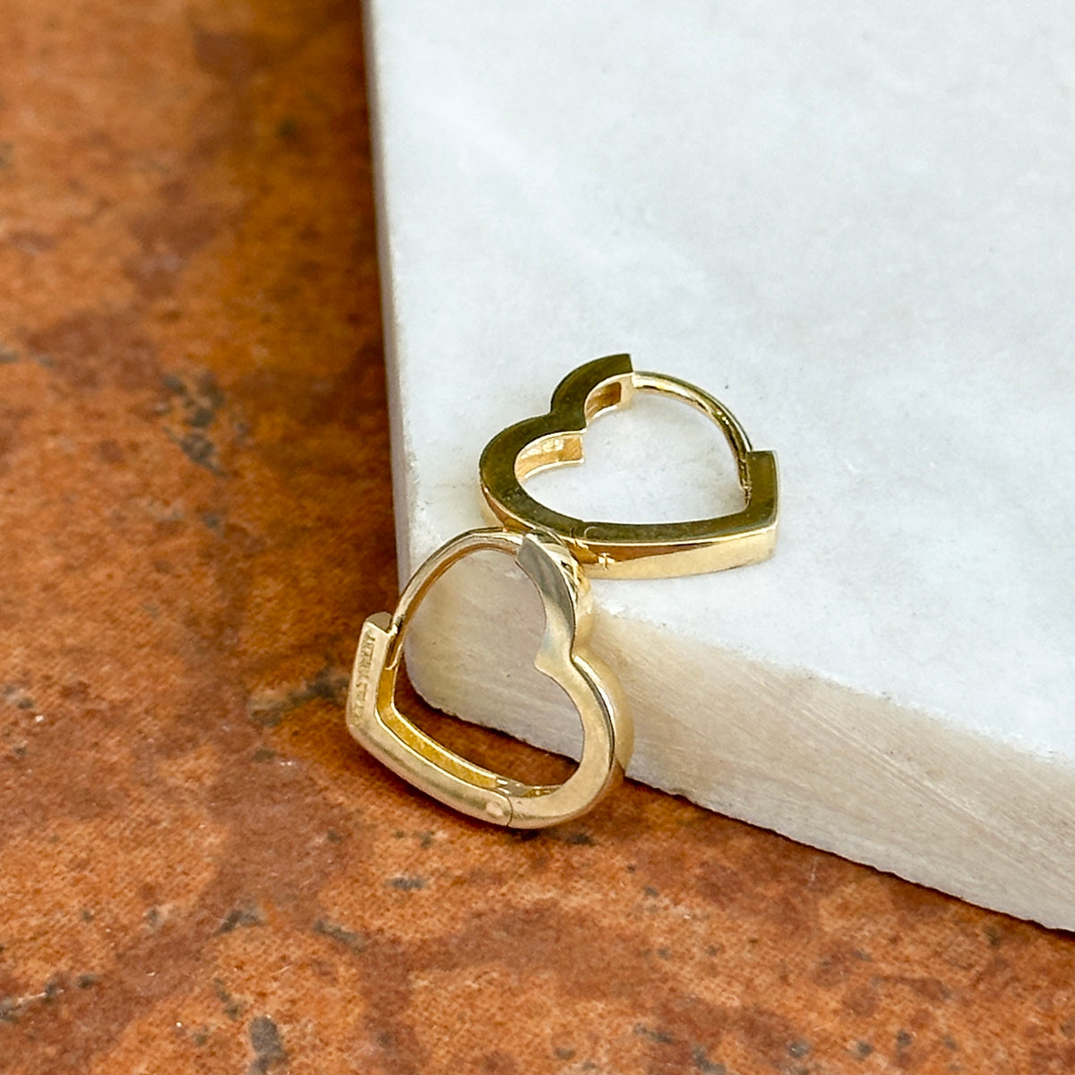 14KT Yellow Gold Heart Huggie Hoop Earrings