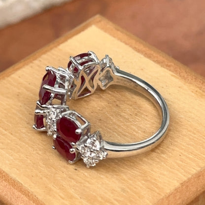 Estate Platinum Oval Ruby + Diamond Band Ring