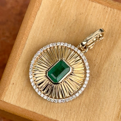 14KT Yellow Gold Emerald-Cut + Diamond Disc Pendant