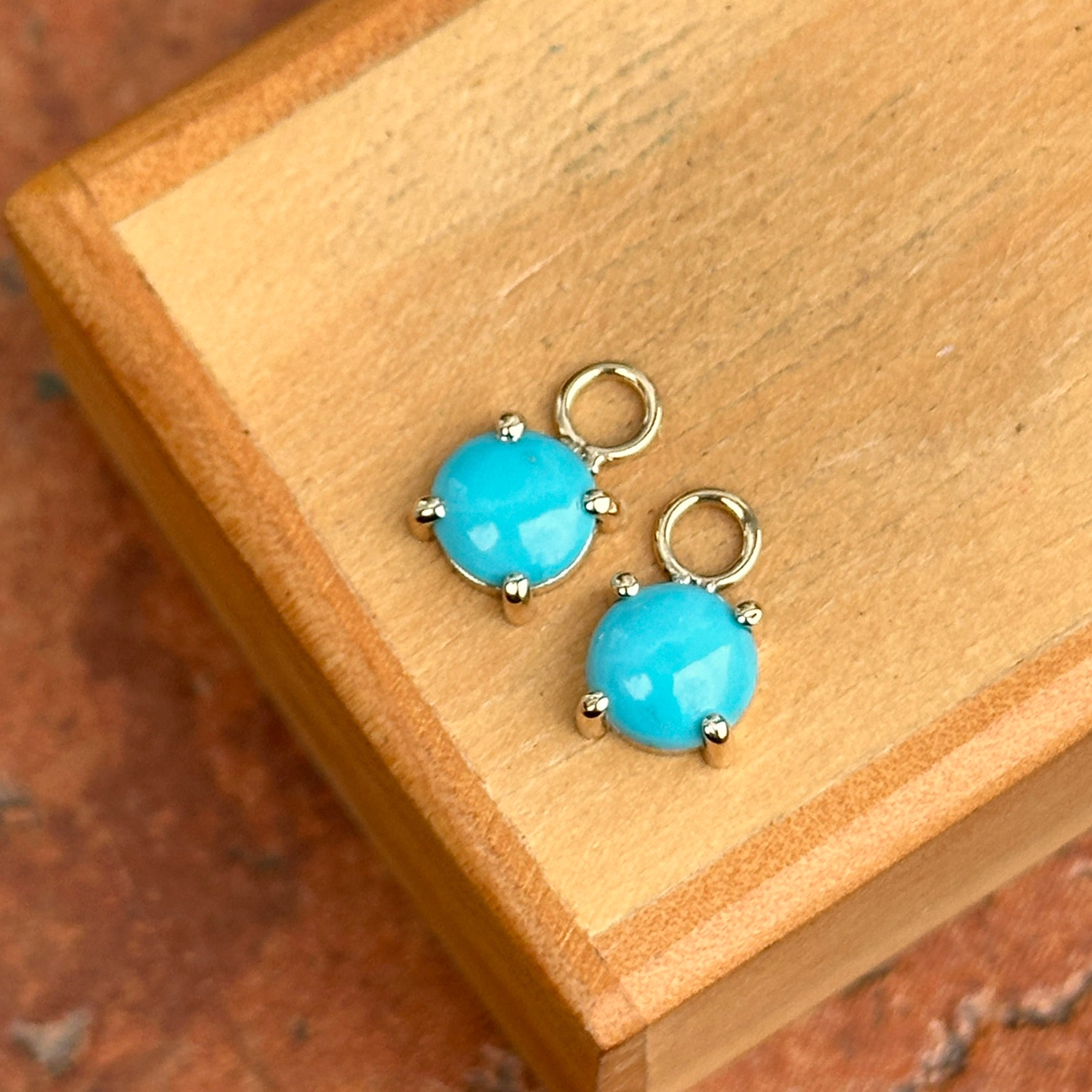 14KT Yellow Gold Cabochon Round Turquoise Earring Charms - LSJ
