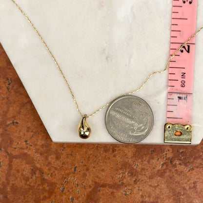 14KT Yellow Gold Tapered Puff Teardrop Pendant Chain Necklace