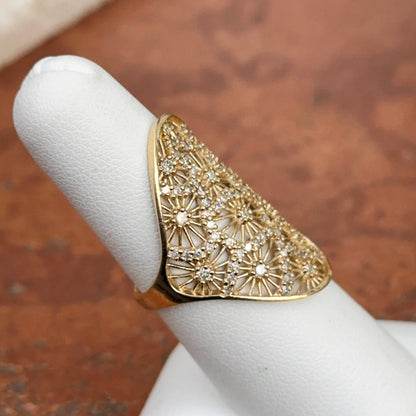 Estate 14KT Yellow Gold Wide Filigree Diamond Ring