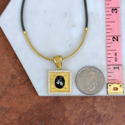 Estate 18KT Yellow + Black Gold Diamond Square Pendant Necklace