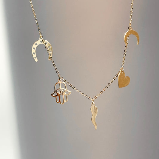 14KT Yellow Gold Lucky Charms Station Chain Necklace